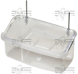 4 Inch Trough with Grill 2gr, Clear trough, 4in trough, small seed trough, seed cup, seed dish, trough with wire hooks, trough with divider, Cage Accessories, finch, canary, Supplies
