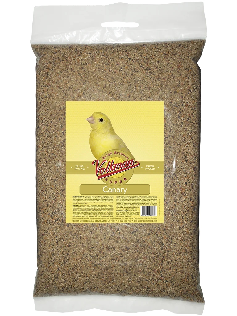 Volkman's Avian Science Super Canary - 20lb Bag - crafted to support the daily needs of canaries with a thoughtful blend of seeds, grains, eggfood, fruits, and vegetables. 