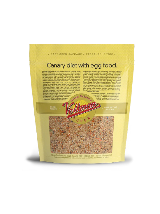 Volkman's Avian Science Super Canary - 4lb Bag - crafted to support the daily needs of canaries with a thoughtful blend of seeds, grains, eggfood, fruits, and vegetables. 