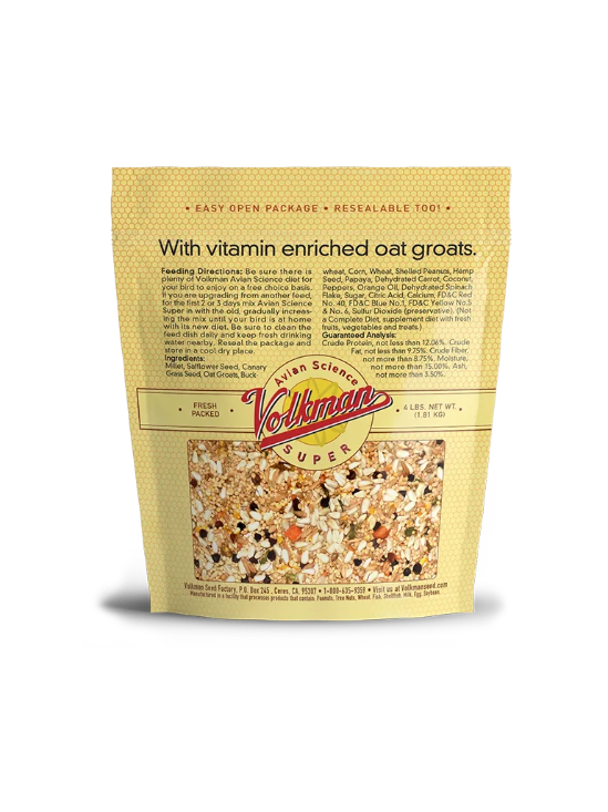 Volkman's Avian Science Super Cockatiel No Sunflower - 4lb bag - SUPPORTS NATURAL DAILY ACTIVITY AND METABOLISM