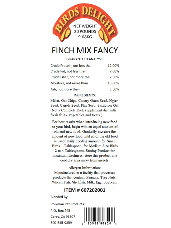 Bird’s Delight Finch Mix Fancy 20lb - volkmans-birds-delight-finch-20lb