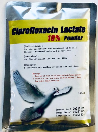Generica Ciprofloxacin Powder Antibiotic for birds, mix into their drinking water, crosses blood brain barrier - Avian Medicaiton