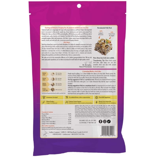 Lafeber's Fruit Delight Avi-Cakes for Small Birds 8oz - package back