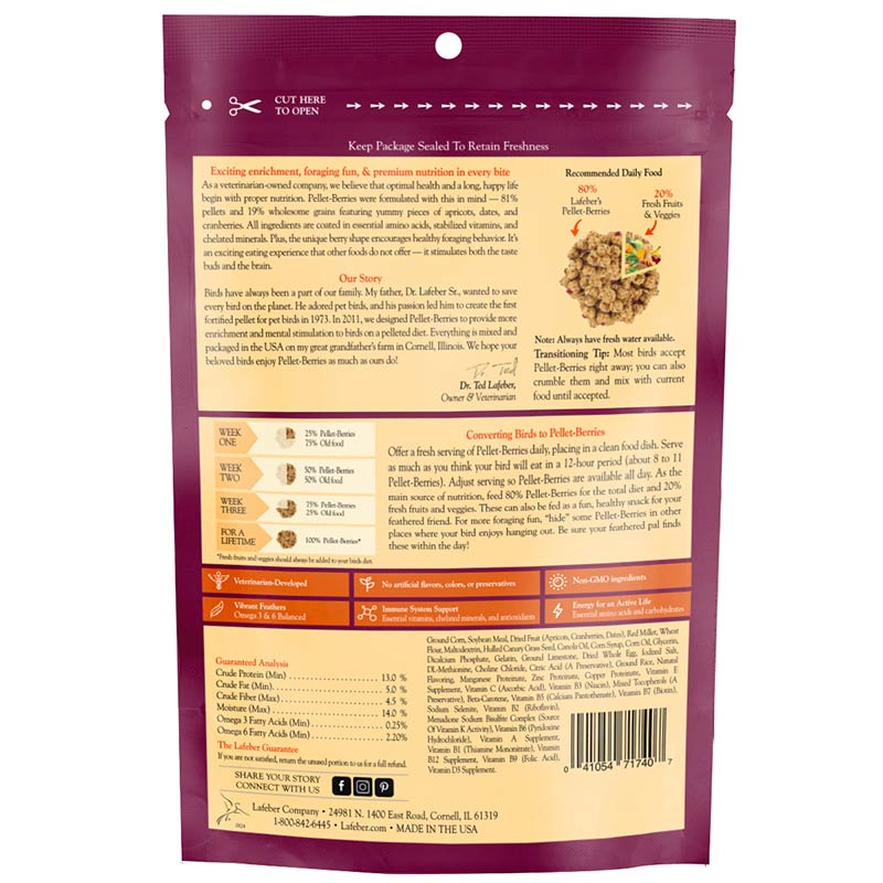 Lafeber Sunny Orchard Pellet-Berries for Parakeets, Cockatiels, Lovebirds and Conures -  Non GMO Bird Food