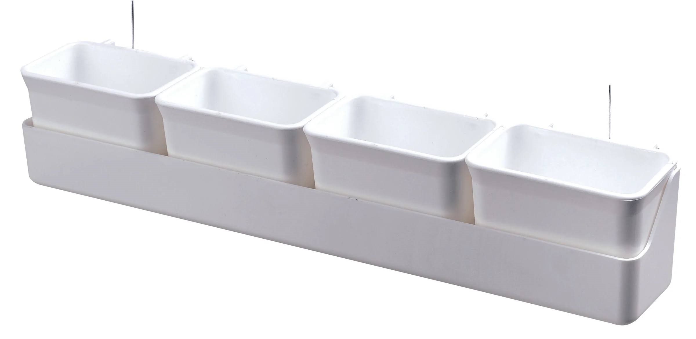 2gr art255 Plastic Multi-Feeder - 4 cups inside a trough feeder - White Plastic - Finch And Canary Cage Accessories