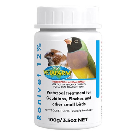 Vetafarm - Lady Gouldian Finch Ronivet 12% - 100g - Parasitic - Avian Medication - Lady Gouldian Finch Supplies