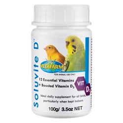 Soluvite D  Vetafarm, Soluvite D, Avian Vitamins, Bird Vitamins, Water soluble avian vitamin, bird vitamin for delivery in drinking water, Bird Supplements, Bird Supplies 