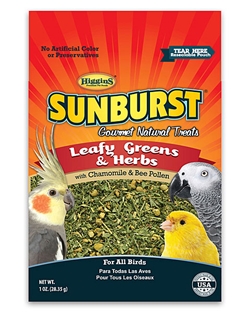 Sunburst Leafy Greens & Herbs Higgins, Leafy Greens, Sunburst, Bird Treat, finch treat, canary Treat, dried greens for birds, bird food, bird supplies