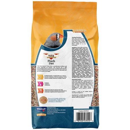 Sunseed Vita Finch Seed Mix - Finch Food - Seed - Back side of Package - Bird Food - Glamorous Gouldians
