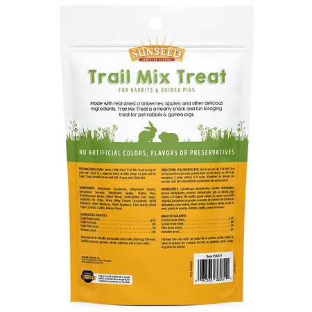 Sunseed Trail Mix Treat for small Animals-Package Back-Lady Gouldian Finch Supplies USA-Glamorous Gouldians
