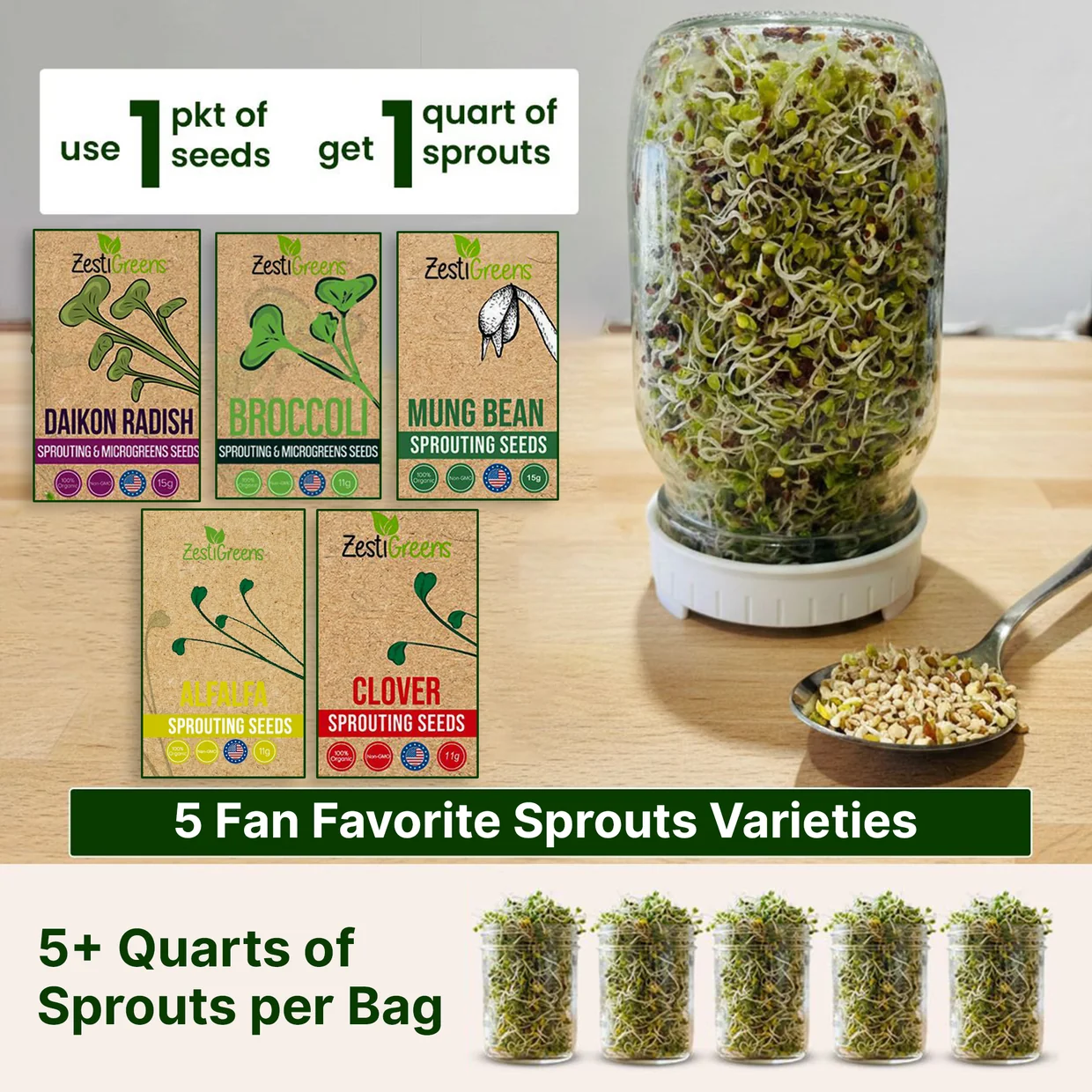 ZestiGreens Variety Pack of Sprouting Seeds - Lady Gouldian Finch Supplies USA