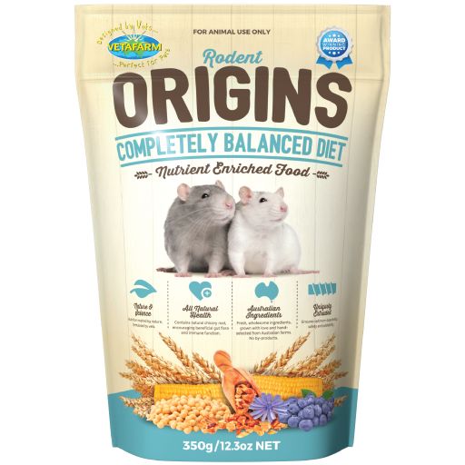 Vetafarm Rodent Origins Pellets - complete diet for pet Rodents, ratio of 95% pellets 5% fresh foods treats.