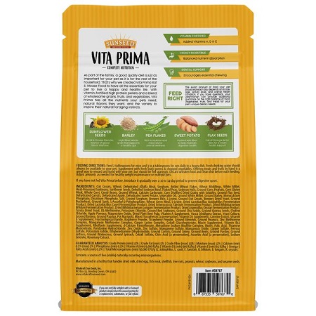 Sunseed Vita Prima Rat & Mouse-Small Animal Food-Back of Bag-Glamorous Gouldians