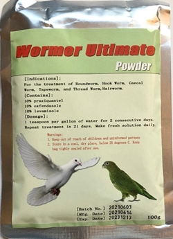 Wormer Ultimate Powder Wormer, Ultimate Wormer, Bird Wormer, Worm Away, worm out gel, finch wormer, canary wormer, parakeet wormer, Bird Supplies
