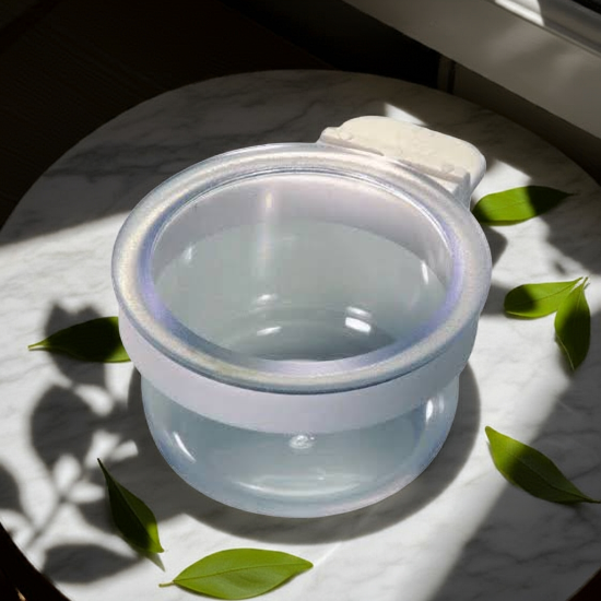 gr art 94 Luxury Mash Feeder, clear acrylic bowl with white ring that twists imbetween cage bars - Cage Accessory