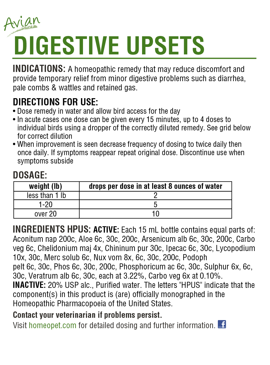 Homeopet - Avian Digestive Aid - Homeovet - Avian Medication - Natural Remedy - Back of Package