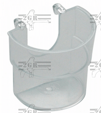 Crescent Feeder with Hooks - clear plastic with 2 hooks on the back -  2GR - Cage Accessory