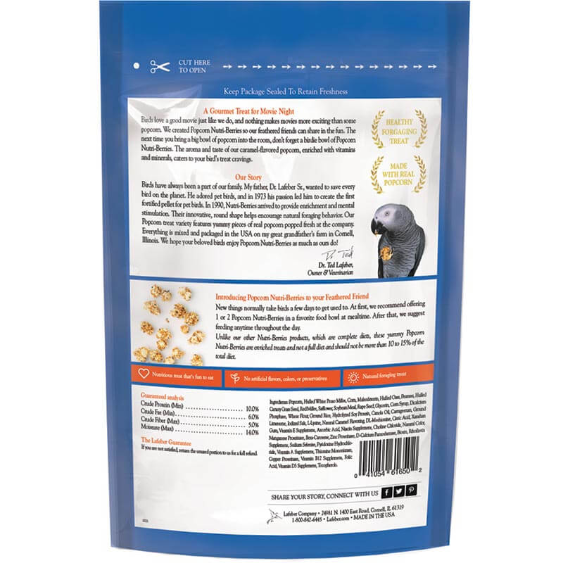 Lafeber Parrot Popcorn Nutriberries - Package Back - Glamorous Gouldians