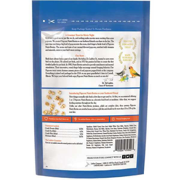 Lafeber's Gourmet Nutri-berries Featuring Popcorn-BACK-Lady Gouldian Finch Supplies USA-Glamorous Gouldians