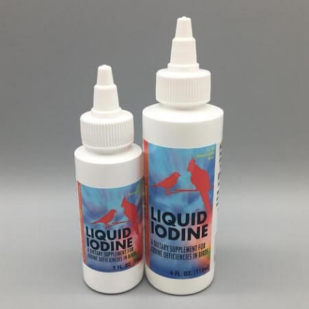 Morning Bird Products Liquid Iodine Supplement for cage Birds - Lady Gouldian Finch Supplies USA - 2 and 4oz bottles