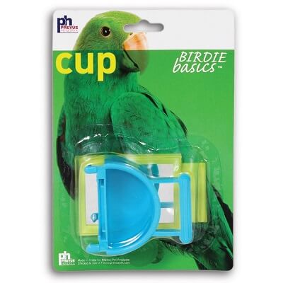 Prevue Pet Plastic Half Round Coop Cup with Mirror & Perch - great for nestling food - Bird Cage Accessories