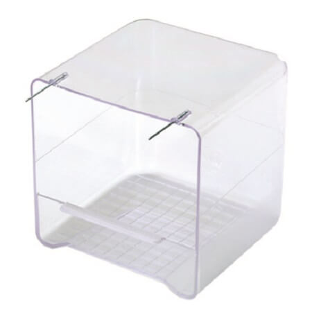Reggio Bird Bath with Irons - 2GR - Outside Hanging - Clear Acrylic metal hooks in front  - Cage Accessories 