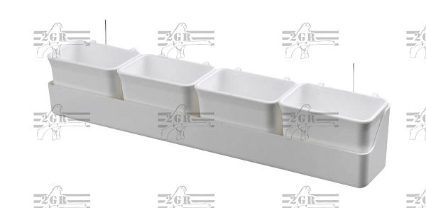 2gr art255 Plastic Multi-Feeder - 4 cups inside a trough feeder - White Plastic - Finch And Canary Cage Accessories