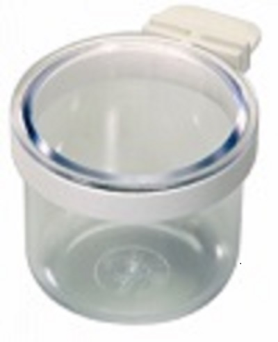 2gr art 94a High Luxury Mash Feeder, clear acrylic bowl with white ring that twists imbetween cage bars - Cage Accessory