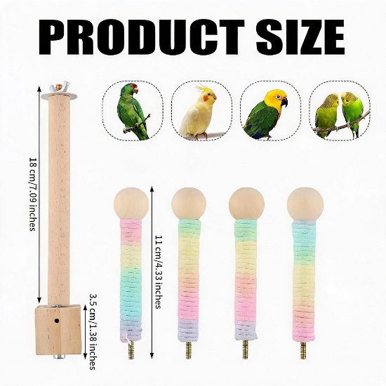 Vivi Pet Rotating Wooden Perch - Toy and Perch in one - Conures, Cockatiels, Lovebirds, Parakeets and Budgies 